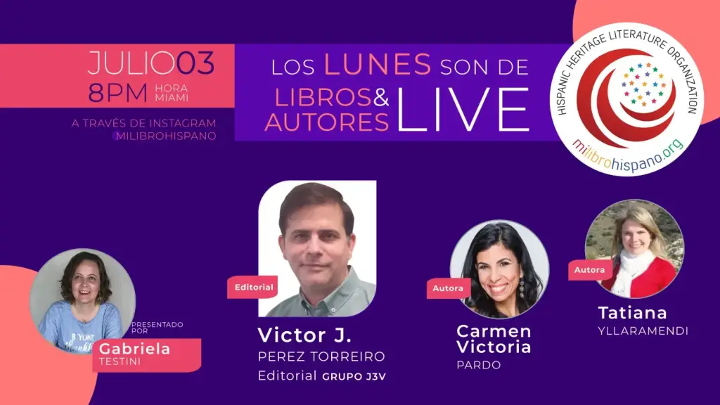 Una foto grupal de los autores de Grupo J3V sonriendo a la cámara, listos para la entrevista en Libros&AutoresLIVE.