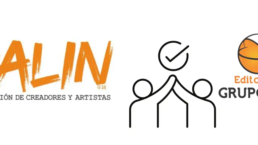 Imagen que representa el acuerdo de colaboración entre la Editorial Grupo J3V y la Asociación Cultural Palin, mostrando los logos de ambas entidades.