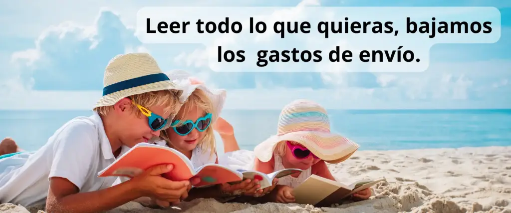 Libros coloridos en un ambiente de verano con la oferta de envío a 1,99€ destacada