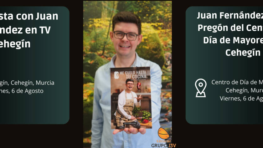 Juan Fernández presenta su recetario 'Me Cuelo Hasta tu Cocina' en TV Cehegín y en el pregón del Centro de Día de Mayores