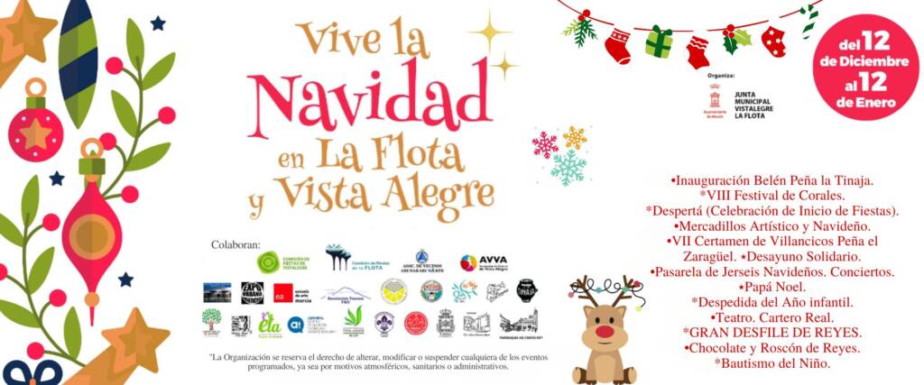 Cartel de Vive la Navidad en La Flota y Vista Alegre con programación del 12 de diciembre al 12 de enero.