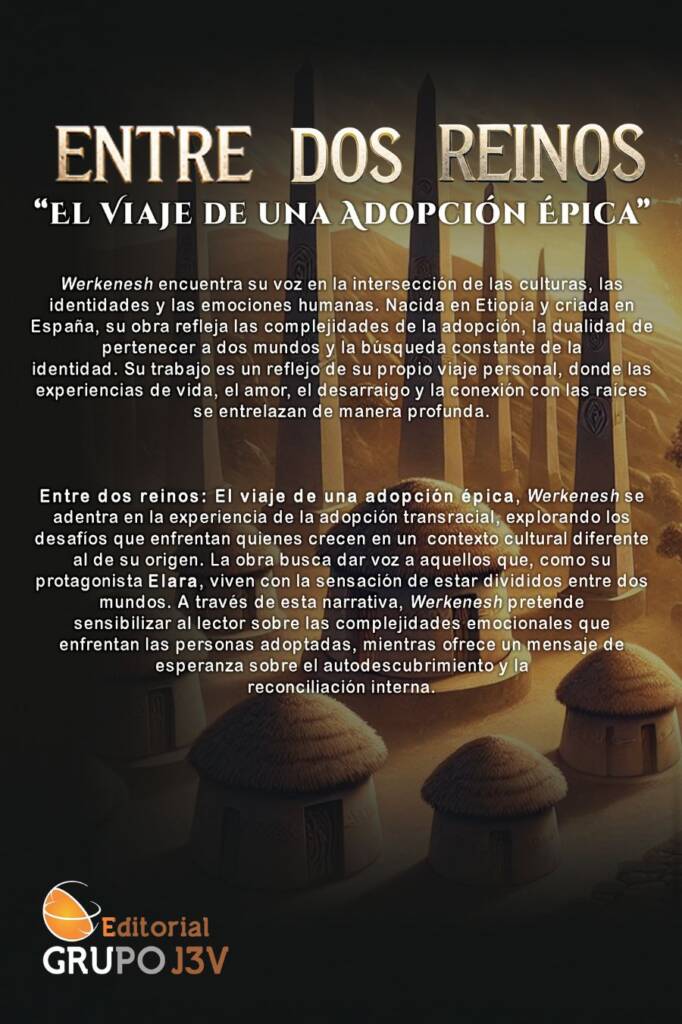 Imagen de la contraportada del libro Entre dos Reinos, una obra de Werkenesh Guillermo Zaragoza sobre identidad, adopción y crecimiento personal.