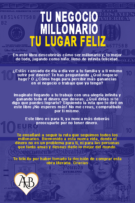 Imagen de la contraportada del libro Tu negocio millonario de Arausi Alejandría Hernández, con información sobre la autora y su mensaje.