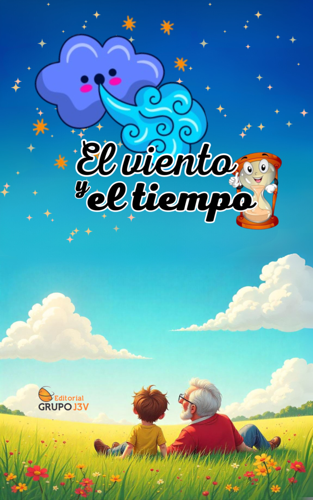 📌 Portada del libro "El Viento y el Tiempo" - Cuento ilustrado en español sobre el paso del tiempo y la conexión con la familia. Editorial Grupo J3V.