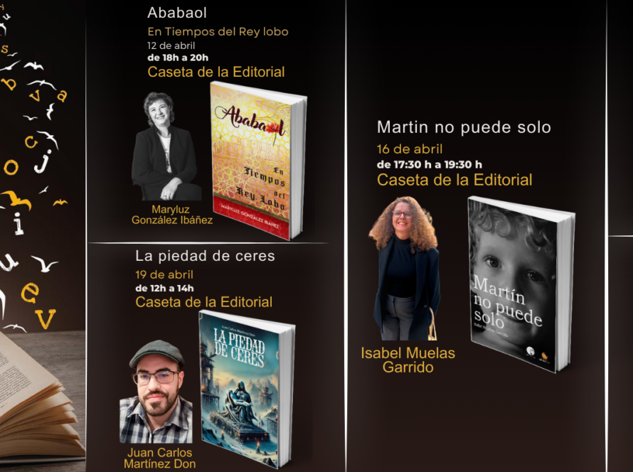 Cartel de la Feria del Libro de Torrevieja 2025 con libro abierto y letras volando