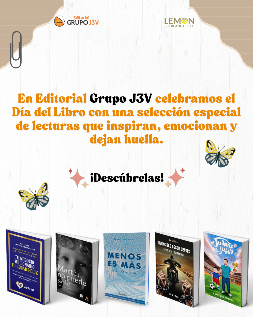 Imagen de celebración por el Día del Libro 2025 con recomendaciones literarias.