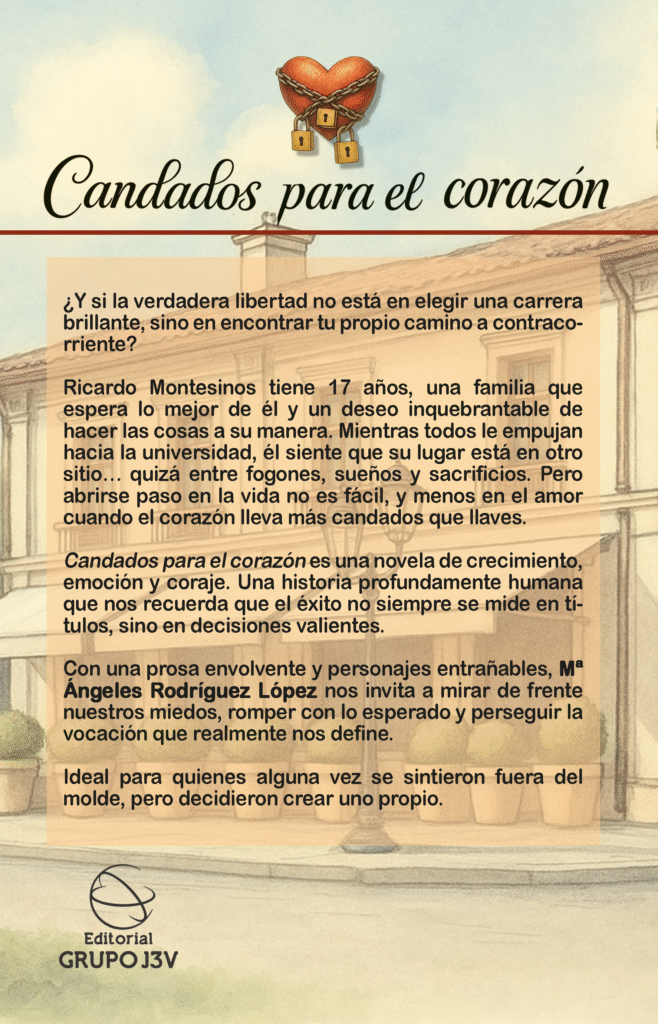 Contraportada del libro Candados para el corazón de Mª Ángeles Rodríguez López