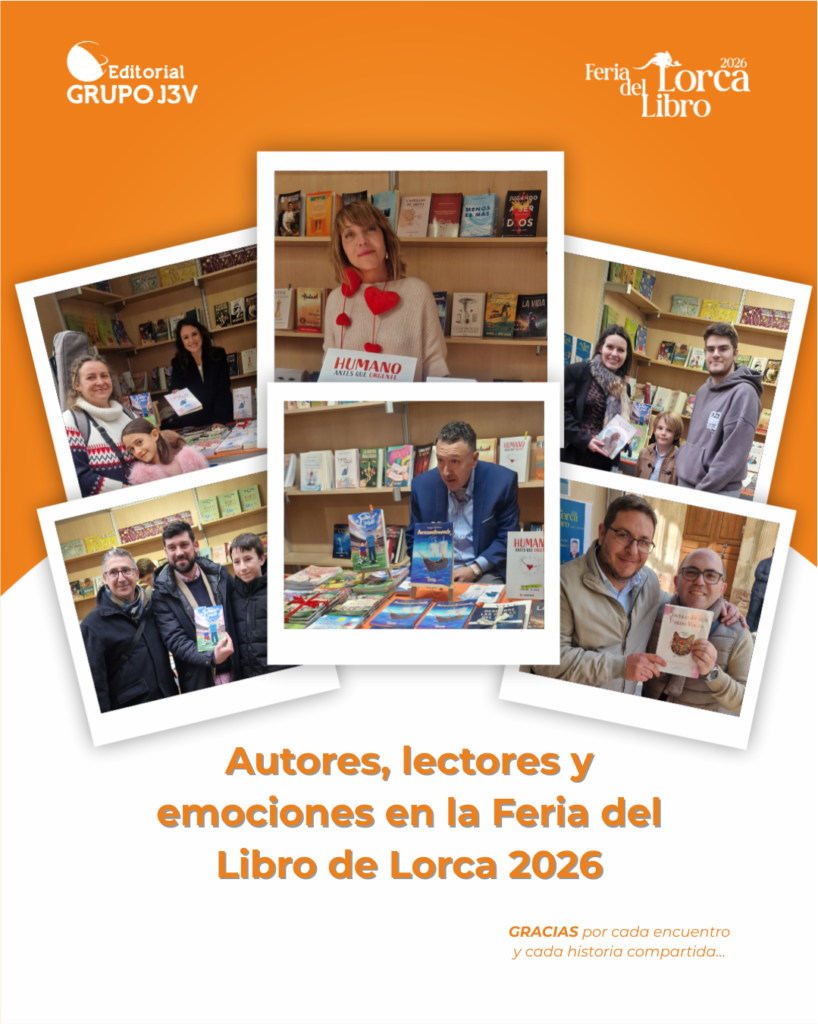 Autores y lectores en la Feria del Libro de Lorca 2026 en la caseta de Editorial Grupo J3V