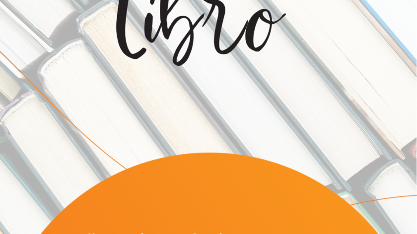 Poster flood of book spines with the bold text 'FELIZ DÍA DEL libro' and an orange arc displaying the quote 'Cada página es un nuevo comienzo' plus the Editorial GRUPO J3V logo.